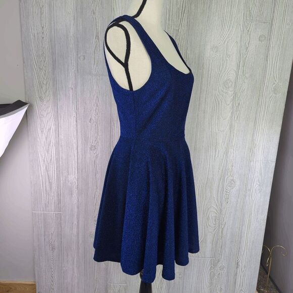 Brand New Lulu's Women's Large Blue Metallic Best Date Ever Mini Dress Sleeveles - Picture 3 of 11